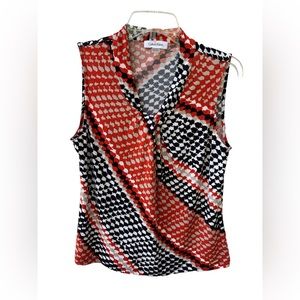 Calvin Klein Sleeveless Blouse Shell Top Women’s Petite Medium Career Orange